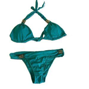 DESPI |   Two Piece Brazilian Bikini with Jewel detail  | Teal | Size: S